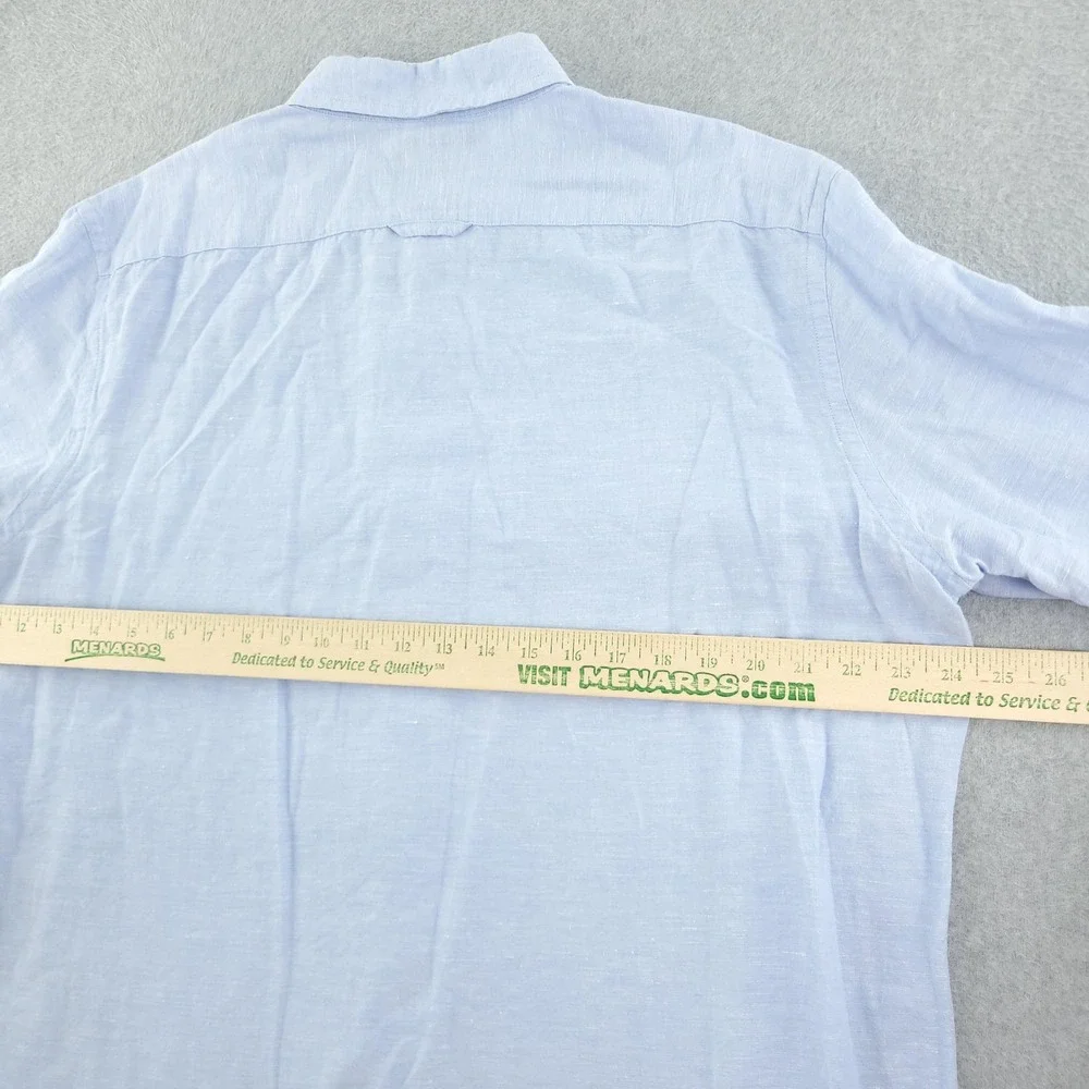 Banana Republic Shirt Mens XL Blue Solid Long Sleeve Linen Button Up Slim Fit